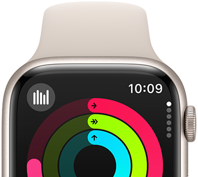 Apple Watch Series 9 se zobrazenými kroužky Aktivity