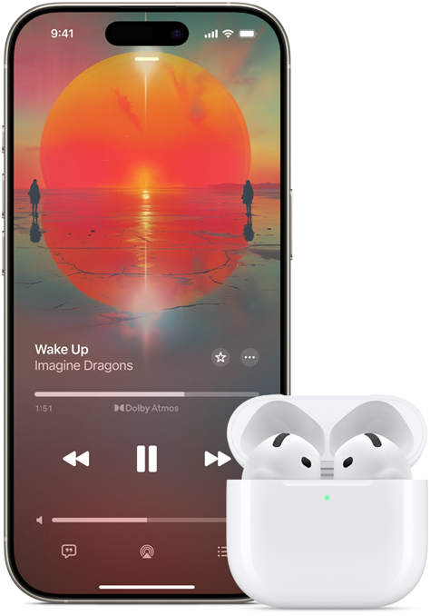 iPhone vedle AirPodů Pro v nabíjecím pouzdře, které je otevřené