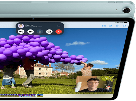 iPad Air mit 12 MP Ultraweitwinkel-Frontkamera, Demo von SharePlay in FaceTim