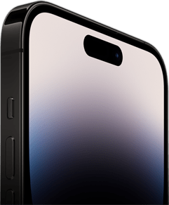Pohled z boku na iPhone 14 Pro a Ceramic Shield na přední straně.