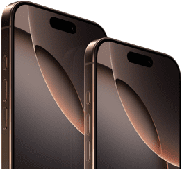 6,9-palcový iPhone 16 Pro Max a 6,3-palcový iPhone 16 Pro, pohľad spredu, akčné tlačidlo, tlačidlá na ovládanie hlasitosti, Dynamic Island hore v strede