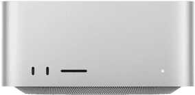 Vorderansicht des Mac Studio mit zwei USB-C-Anschlüssen und SDXC-Kartenleser-Steckplatz