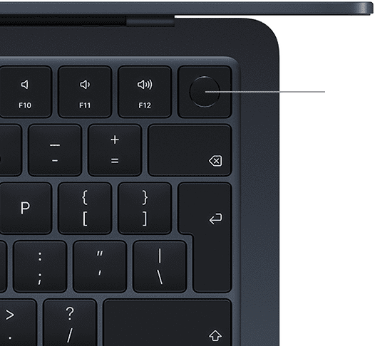 Pohled shora na klávesnici MacBooku Air s Touch ID