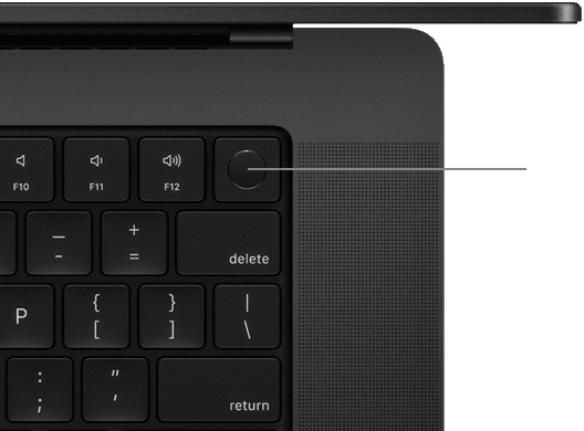 Pohled shora na klávesnici MacBooku Pro s Touch ID