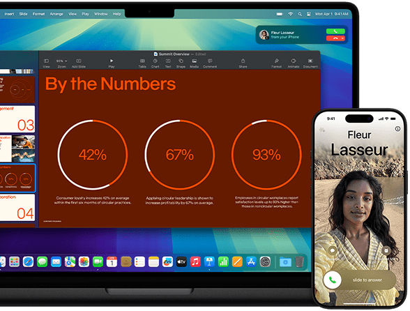 Na ukázku Zrcadlení iPhonu je displej iPhonu zobrazený na obrazovce MacBooku Pro