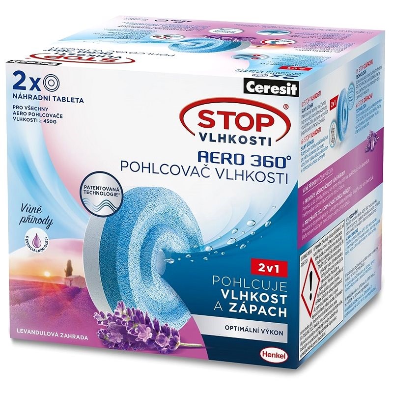 CERESIT STOP Vlhkosti Aero 360° AROMATHERAPY relaxační levandule 2 x 450 g náhradní tablety - Pohlcovač vlhkosti