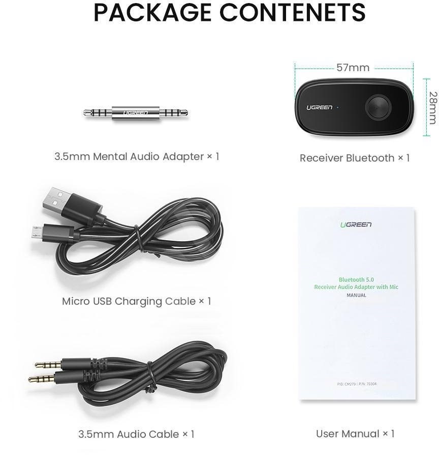 Ugreen Car & Home Bluetooth 5.0 Receiver aptX Audio Adapter Handsfree