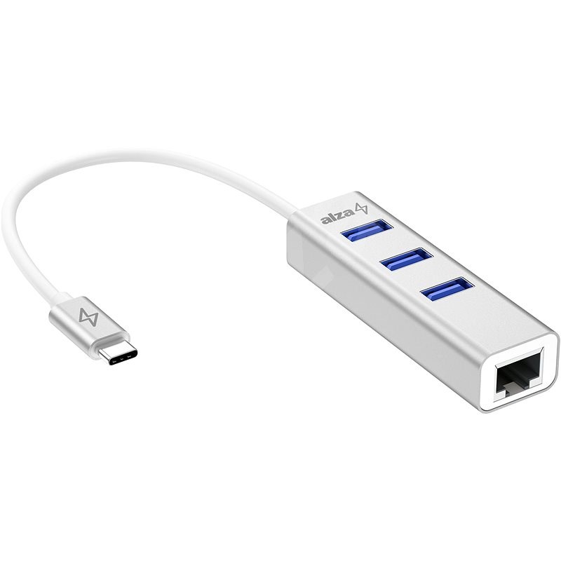 AlzaPower AluCore USB-C (M) na 3× USB-A (F) s LAN stříbrná - USB Hub