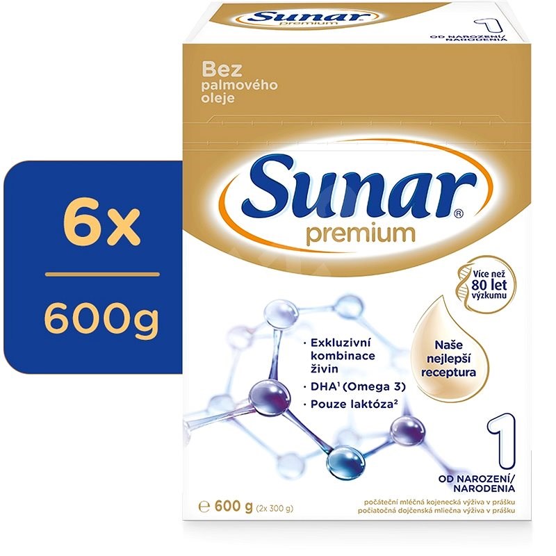 Sunar Premium 1 Počáteční kojenecké mléko 6× 600 g - Kojenecké mléko