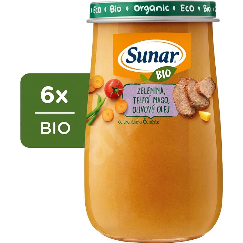 Sunar BIO příkrm Zelenina, telecí maso, olivový olej 6× 190 g - Příkrm