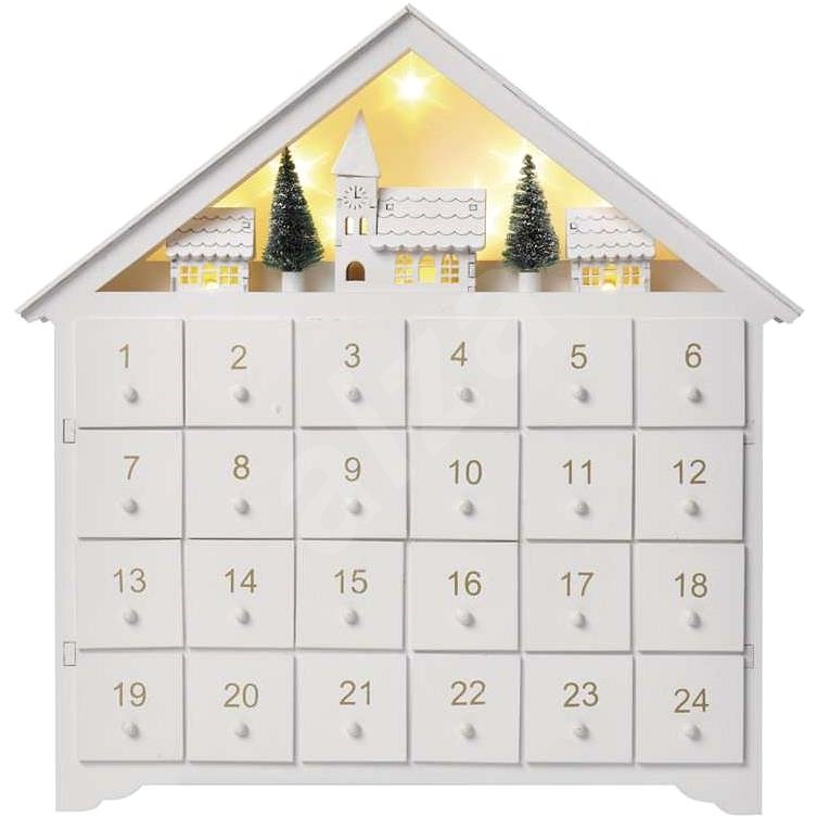 EMOS LED adventní kalendář dřevěný, 35x33 cm, 2x AA, vnitřní, teplá bílá, časovač - Vánoční osvětlení