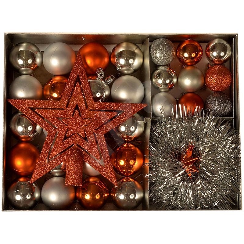 EverGreen® Kolekce 33-dílná LUX, barva měděno-stříbrná - Vánoční ozdoby