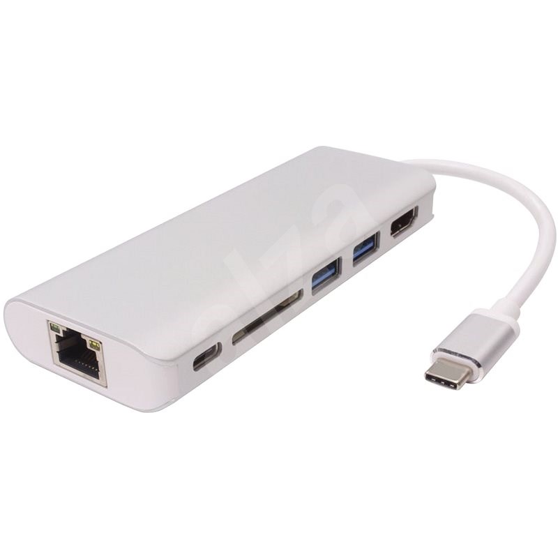 PremiumCord USB 3.1 na HDMI + RJ45 + 2xUSB3.0 +SD card + PD charge - Replikátor portů