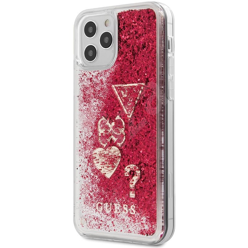 Guess Liquid Glitter Charms pro Apple iPhone 12/12 Pro Raspberry - Kryt na mobil