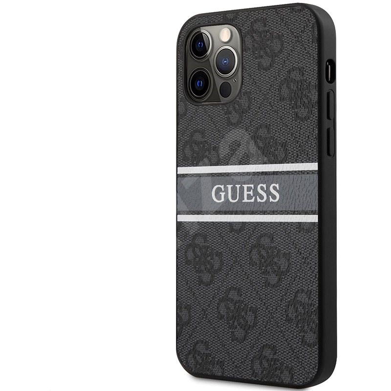 Guess PU 4G Printed Stripe Zadní Kryt pro Apple iPhone 12 Pro Max Grey - Kryt na mobil