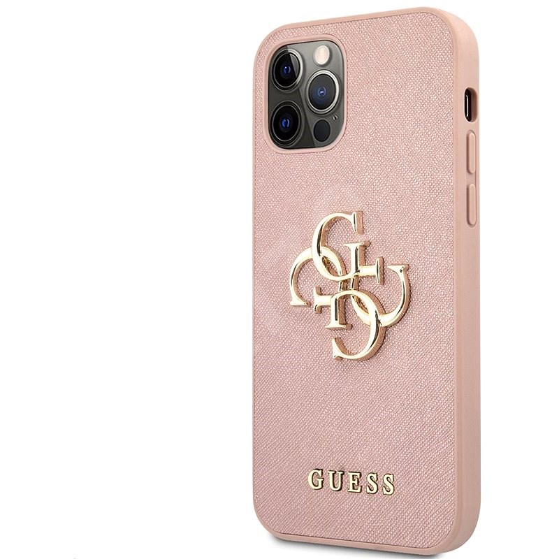 Guess PU Saffiano Big 4G Metal Logo Zadní Kryt pro Apple iPhone 12/12 Pro Pink - Kryt na mobil
