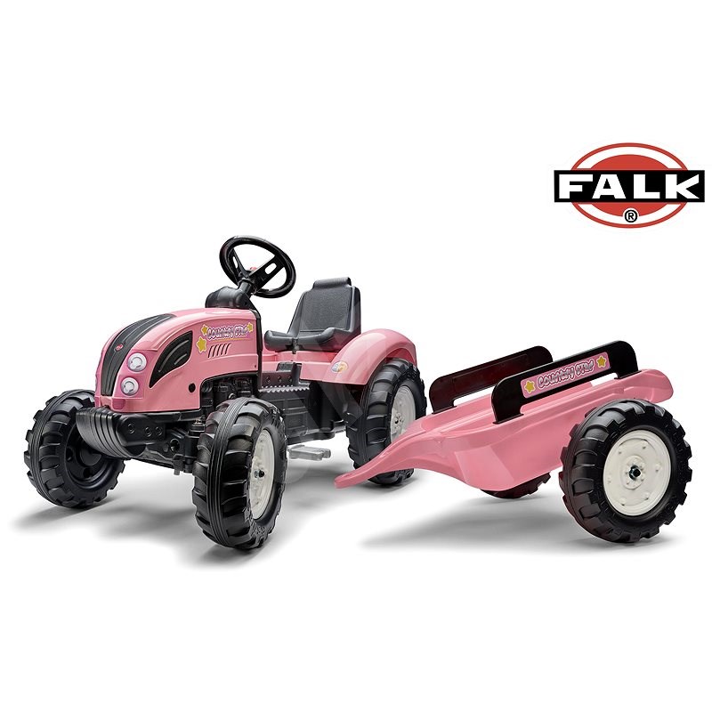 Falk Pedal Tractor 1058AB Pink Country Star with Trailer - Pink - Pedal Tractor 