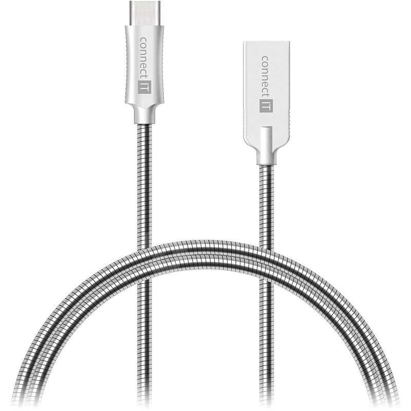 CONNECT IT Wirez Steel Knight USB-C 1m, metallic silver - Datový kabel