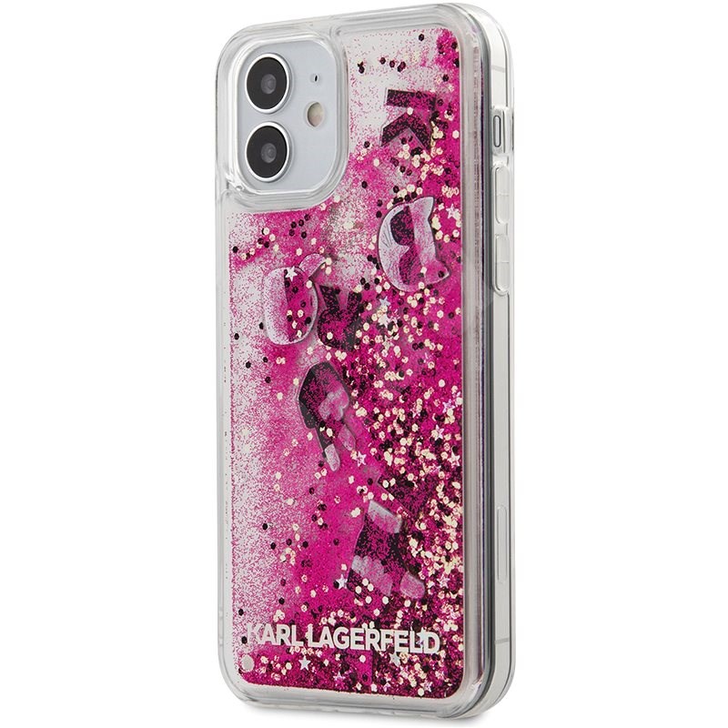 Karl Lagerfeld Liquid Glitter Charms pro Apple iPhone 12 Mini Pink - Kryt na mobil