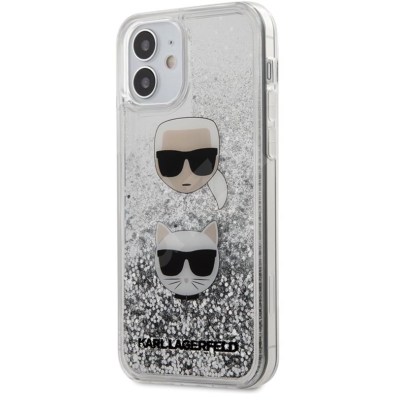 Karl Lagerfeld Liquid Glitter 2 Heads pro Apple iPhone 12 Mini Silver - Kryt na mobil