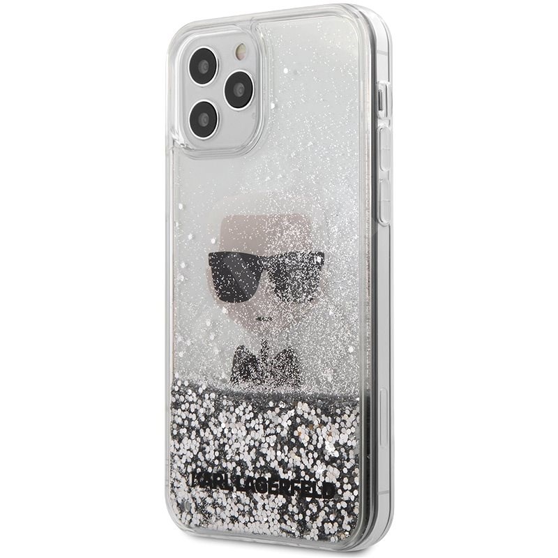 Karl Lagerfeld Liquid Glitter Iconic pro Apple iPhone 12/12 Pro Silver - Kryt na mobil
