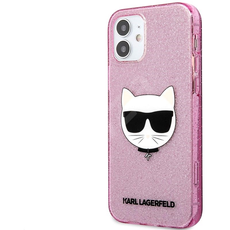 Karl Lagerfeld Choupette Head Glitter Kryt pro Apple iPhone 12 mini Pink - Kryt na mobil