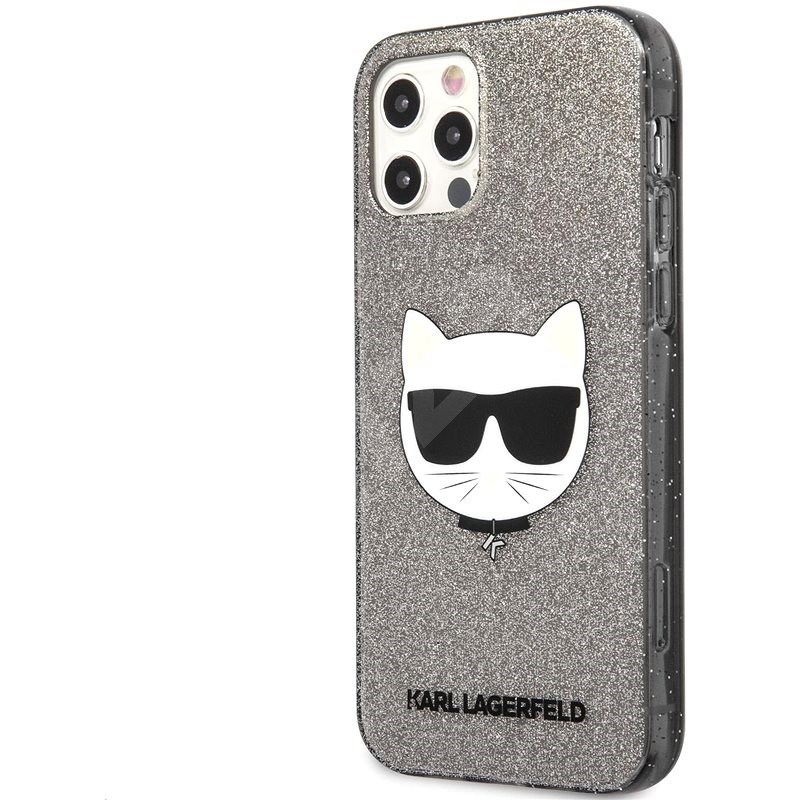 Karl Lagerfeld Choupette Head Glitter Kryt pro Apple iPhone 12 Pro Max Black - Kryt na mobil