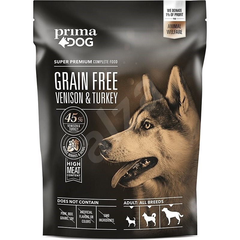 PrimaDog Zvěřina s krůtou bez obilovin, pro dospělé psy s citlivým trávením, 1,5 kg - Granule pro psy