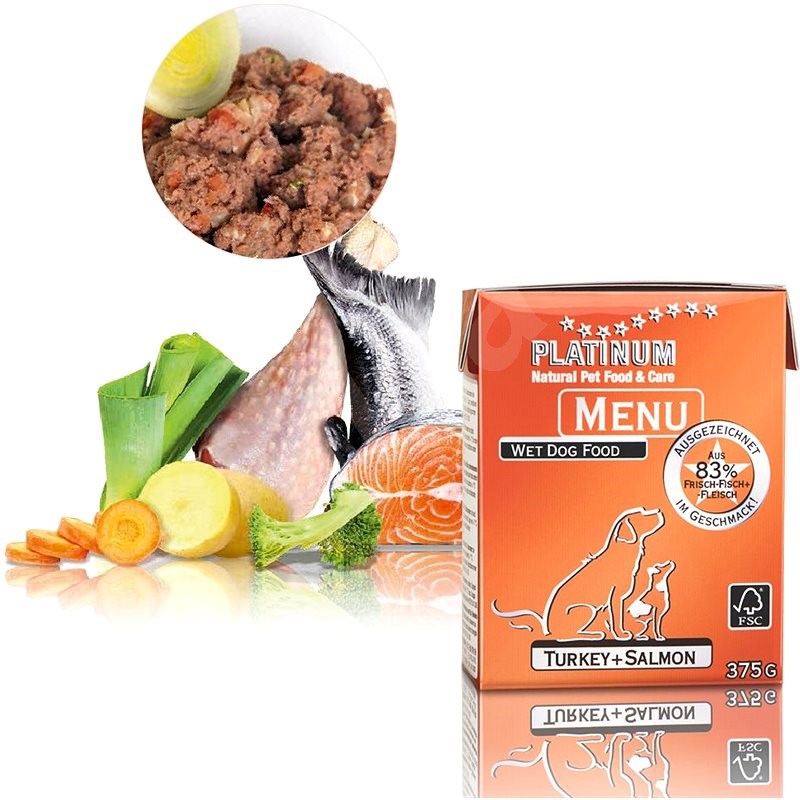 Platinum natural menu turkey salmon krocan losos 375 g - Paštika pro psy