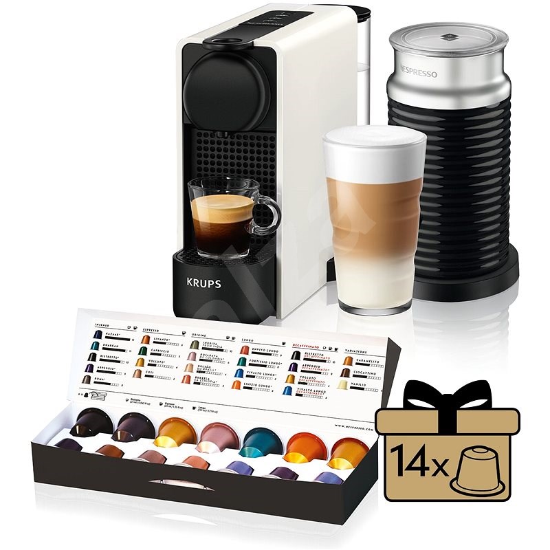 Nespresso Krups XN511110 Essenza Plus white & Aeroccino - Capsule Coffee Machine