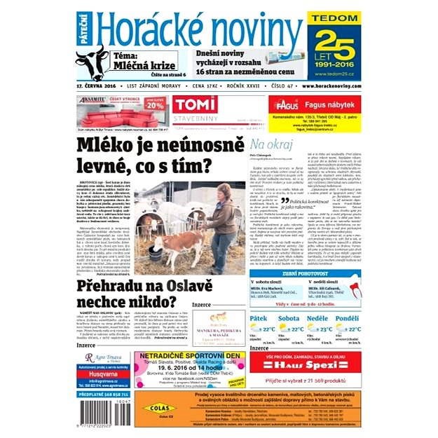 Horácké noviny - Pátek 17.6.2016 č.047 - Elektronické noviny