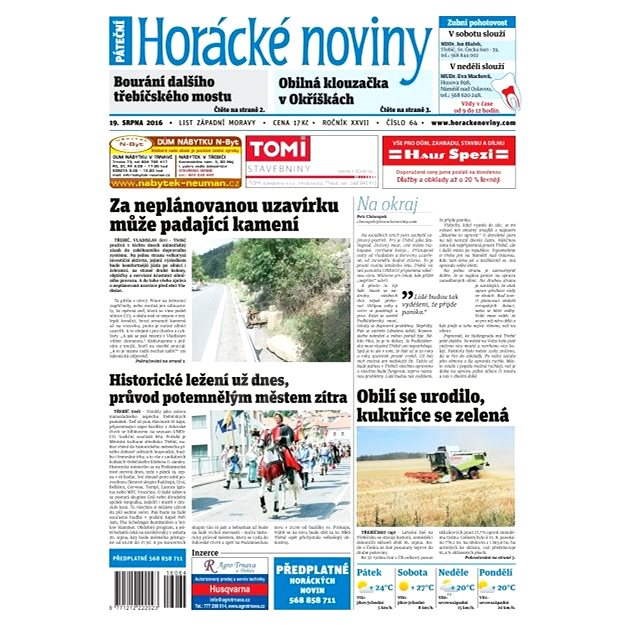 Horácké noviny - Pátek 19.8.2016 č. 064 - Elektronické noviny