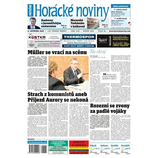 Horácké noviny - Pátek 9.11.2018 č. 084 - Elektronické noviny