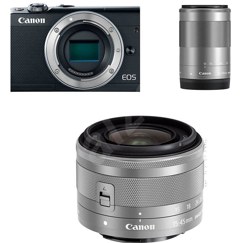 Canon EOS M100 černý + M15-45mm stříbrný + M55-200mm stříbrný - Digitální fotoaparát