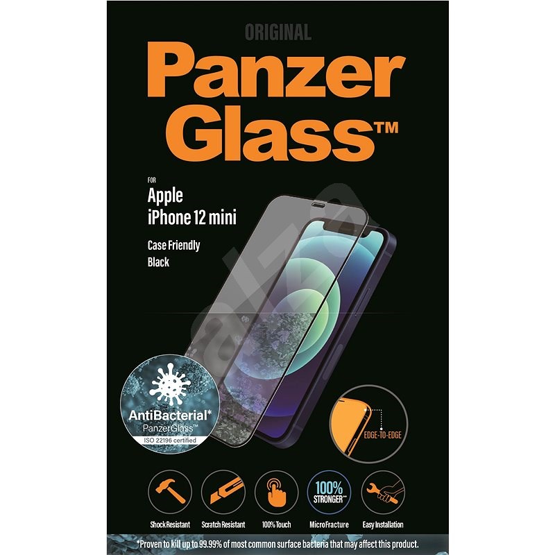 PanzerGlass Edge-to-Edge Antibacterial pro Apple iPhone 12 Mini černé - Ochranné sklo