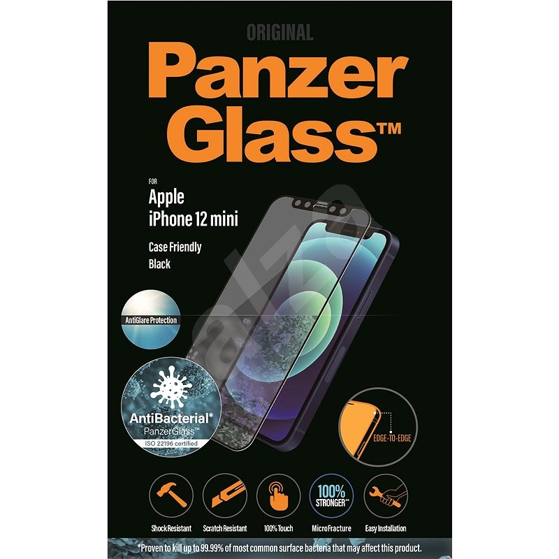 PanzerGlass Edge-to-Edge Antibacterial pro Apple iPhone 12 mini černé s Anti-Glare vrstvou - Ochranné sklo