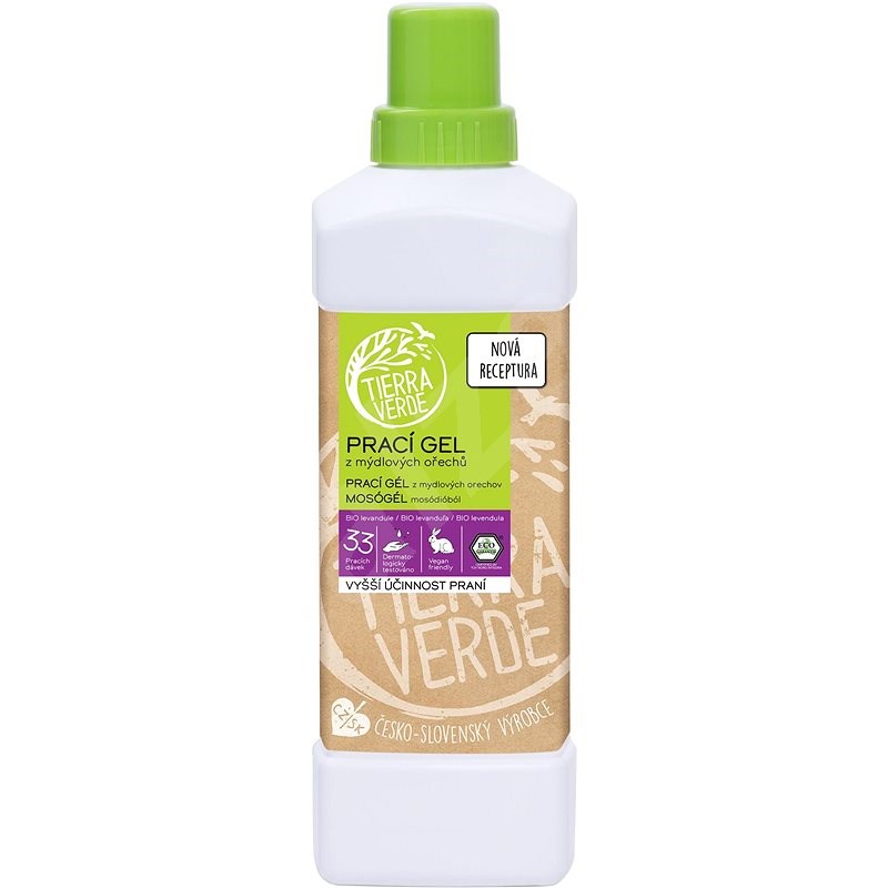 TIERRA VERDE prací gel z mýdlových ořechů s BIO levandulovou silicí  1 l (33 praní) - Eko prací gel