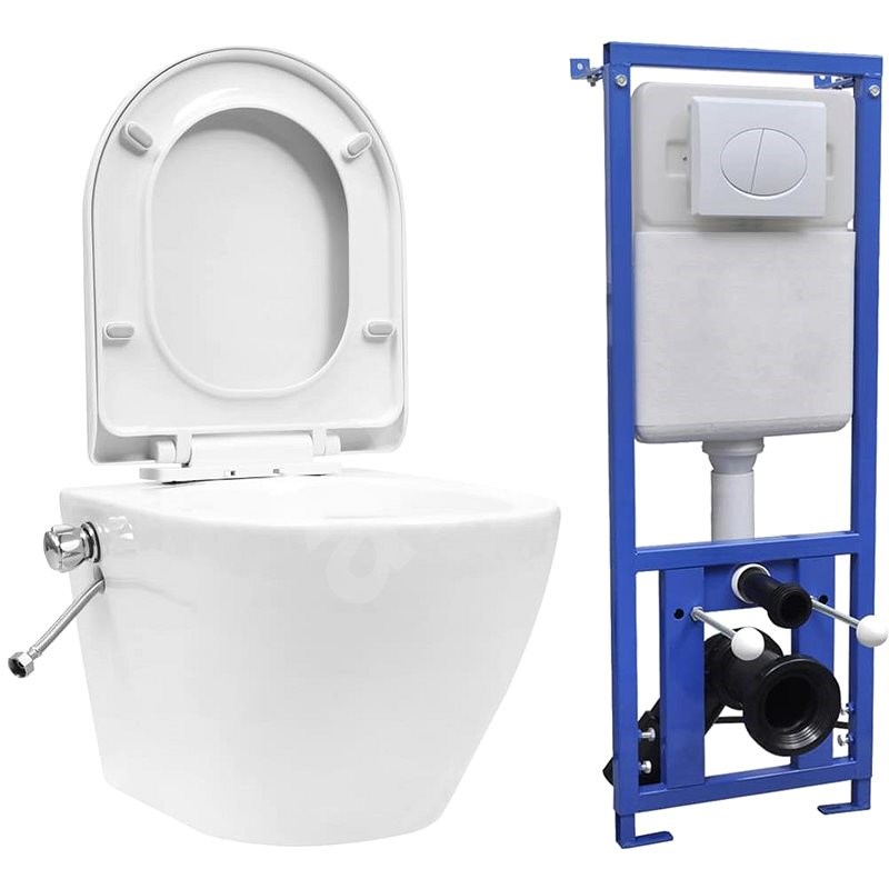 Závěsné WC bezobrubové s podomítkovou nádržkou keramika bílé 3055348 - WC kombi