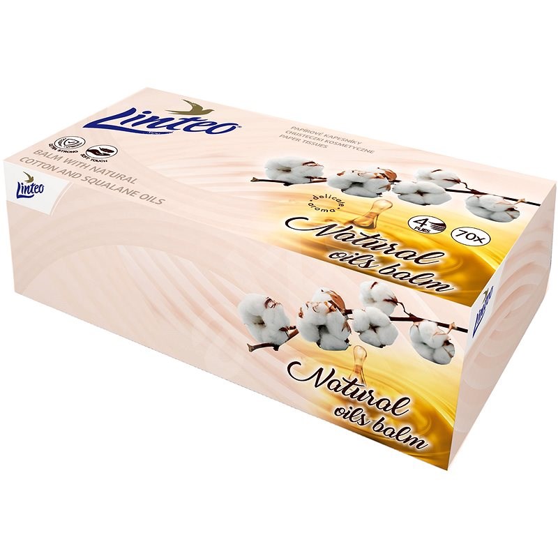 LINTEO Box s balzámem a bavlníkovým olejem, 4 vrstvé (70 ks) - Papírové kapesníky