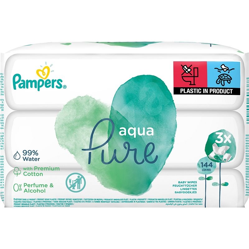 PAMPERS Aqua Pure vlhčené ubrousky 3 × 48 ks - Dětské vlhčené ubrousky