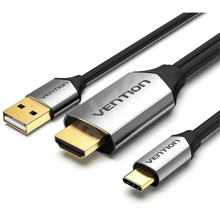 Vention Type-C (USB-C) to HDMI Cable with USB Power Supply 1m Black Metal Type - Video kabel