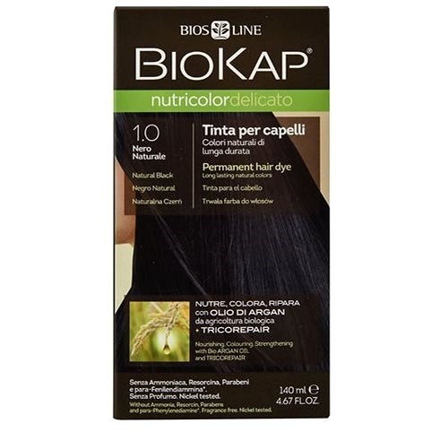 BIOKAP Nutricolor Delicato 1.00 Natural Black Gentle Dye 140 ml - Přírodní barva na vlasy