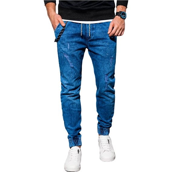 Pánské džínové jogger kalhoty Leslaw modrá - Kalhoty