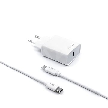 FIXED Travel s USB-C výstupem a USB-C/USB-C kabelu podpora PD 1m 18W bílá - Nabíječka do sítě