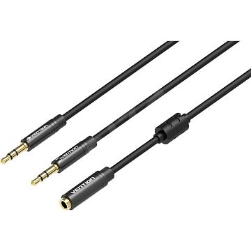Vention 2x 3.5mm (M) to 4-Pole 3.5mm (F) Stereo Splitter Cable 0.3M Black Metal Type - Redukce