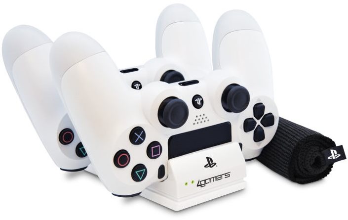 4Gamers Twin Charging Dock White + Microfibre Cloth - PS4 Charging...