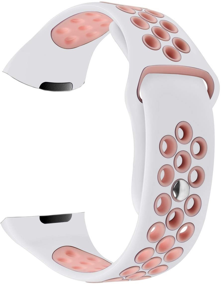Eternico Fitbit Charge 3 / 4 Silicone White Pink (Small) Watch Strap