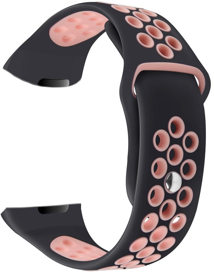 Eternico Fitbit Charge 3 / 4 Silicone Black Pink (Large) Watch Strap