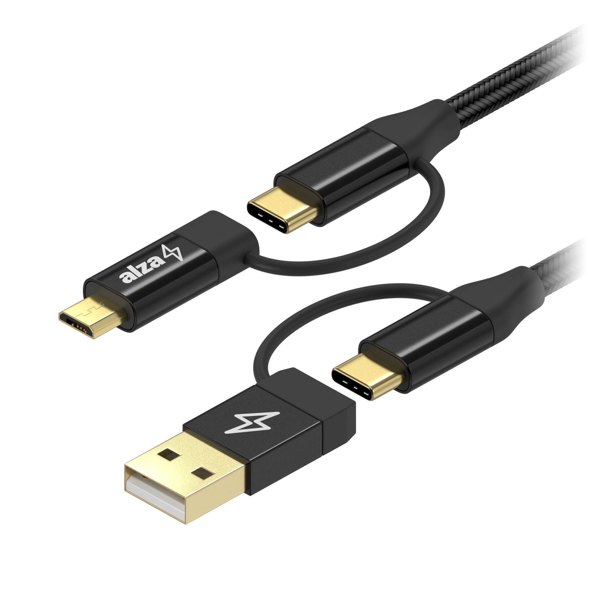 AlzaPower MultiCore 4in1 USB 60W 480Mbps 1m - schwarz Datenkabel