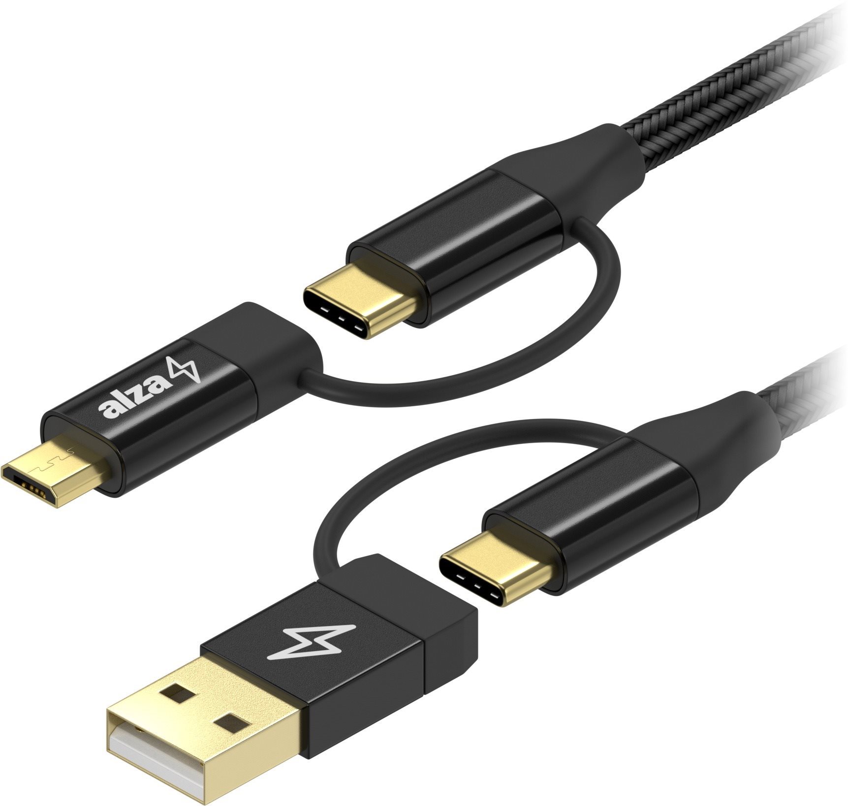AlzaPower MultiCore 4in1 USB 60W 480Mbps 2m schwarz Datenkabel